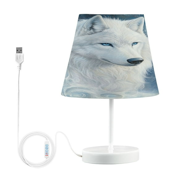 WOBOGO Cool White Wolf Table Lamps Bedroom 3-Speed Dimmable Farm Style with Fabric Shade for Reading and Home Office