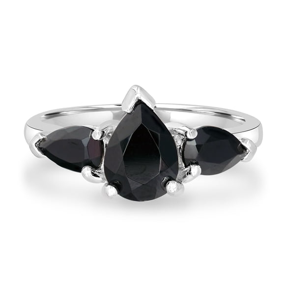 Gemistry 2 Ct Genuine Black Onyx 3-Stone Cocktail Ring in Sterling Silver