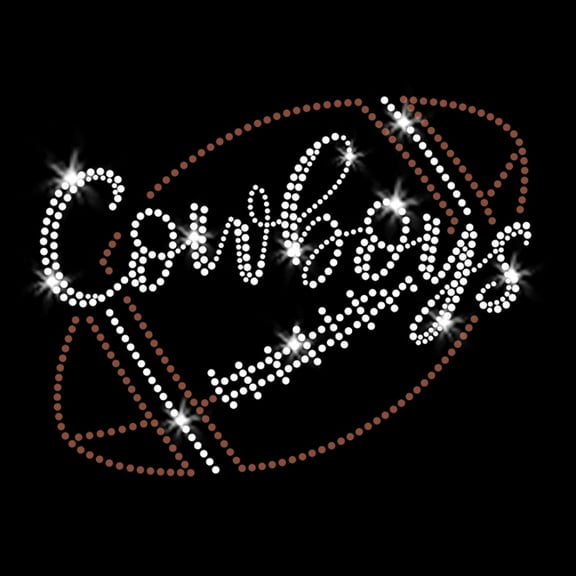 JCS Rhinestones Cowboys Script Football Sparkly Bling Iron-on Clear Crystal Rhinestone & Brown Rhinestud Transfer