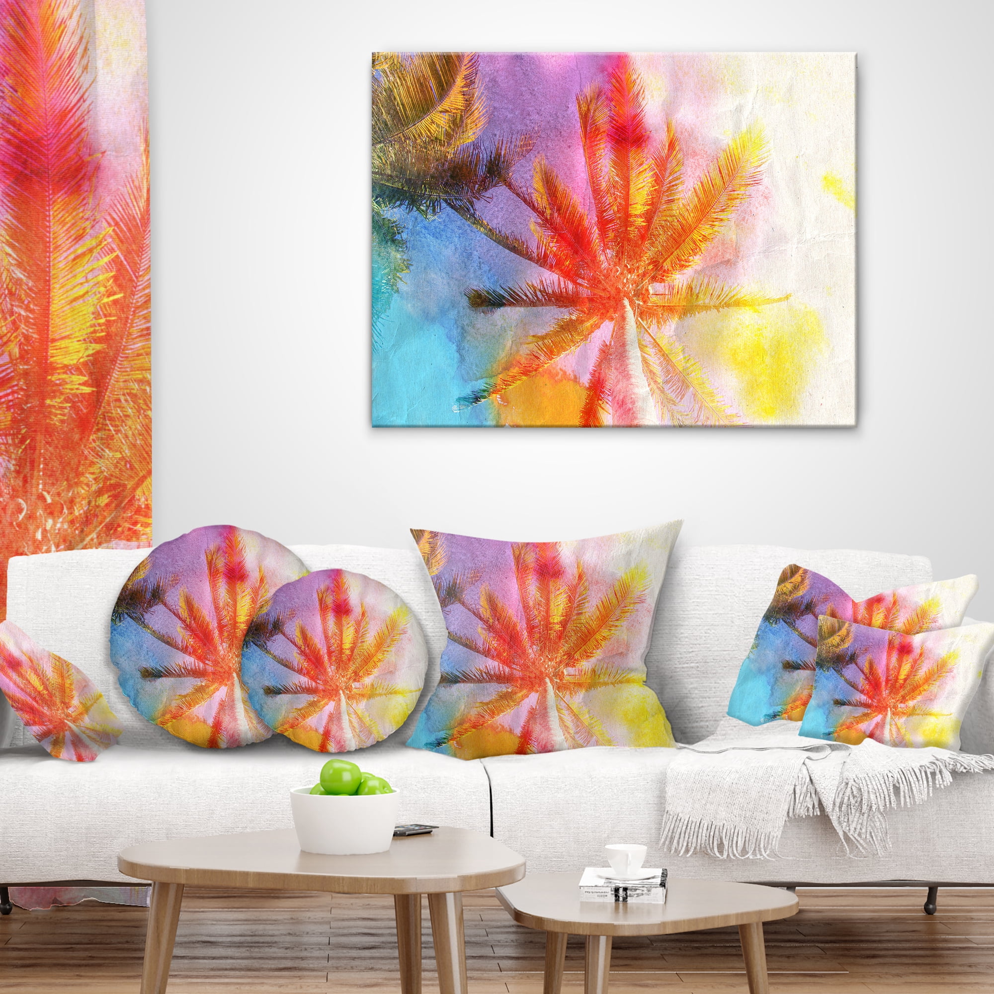 Designart Reflective Retro Palm Trees - Landscape Painting Throw Pillow - 16x16