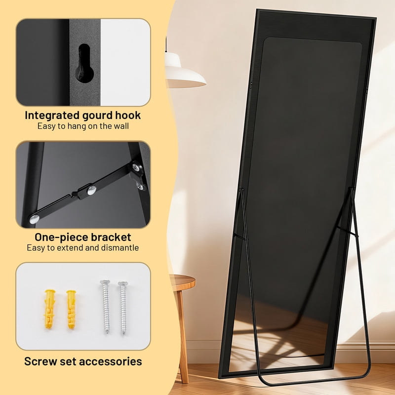 Rect Full Length Mirror, 59"x16" Large Floor Mirrors, For Wall Door Bedroom Bathroom Living Room (Black)