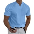 thumbnail image 2 of Camisetas Prolriy para hombre, primavera y verano, informales, cuello en V, lisas, de manga corta, blusa, azul, talla 2XL, 2 of 8