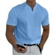 thumbnail image 2 of Prolriy Camisetas para hombre Primavera Verano Casual Cuello en V Sólido Manga Corta Camiseta Blusa Superior Camisas para hombre Azul 2 M, 2 of 8