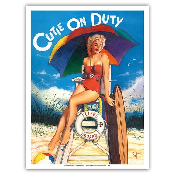Cutie on Duty - Beach Pin Up Girl - From an Original Color Painting by Scott Westmoreland - Master Art Print (Unframed) 9in x 12in