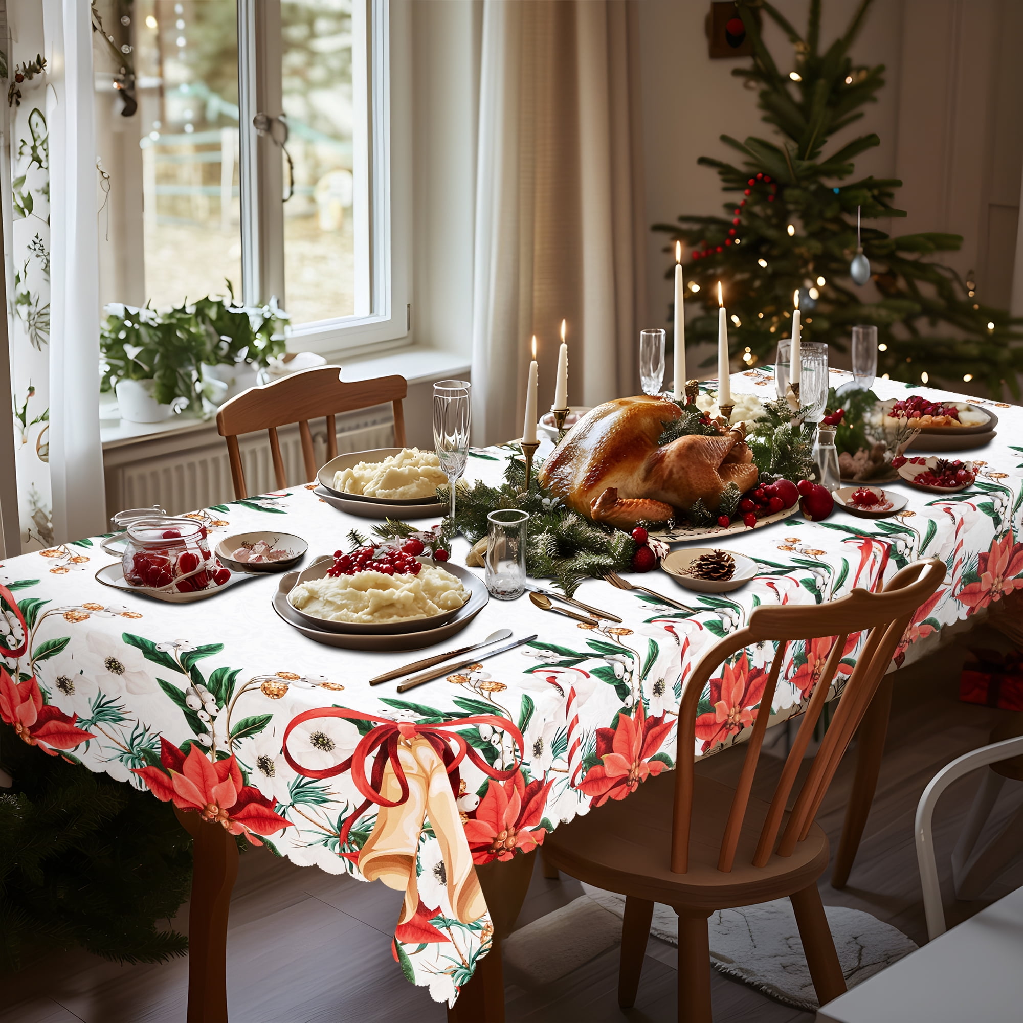 RAY STAR Christmas Table Cloth for Rectangle Table 52x70 Polyester Machine Washable Table Cloths, Thick Can not See Through Heavy Duty Tablecloth