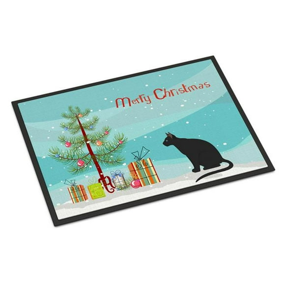 Carolines Treasures CK4781JMAT 24 x 36 in. Ojos Azules Cat Merry Christmas Indoor or Outdoor Mat