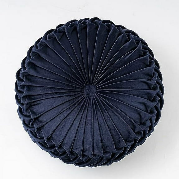 Nvzi Solid Velvet Seat Cushions Round Floor Pillows Thicken Chair Cushions Pleated Chair Pads Seat Pad Throw Pillows for Bedroom Living Room (Navy,Diameter 14")