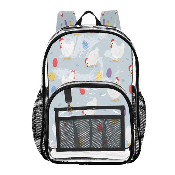 PVC Transparent Backpacks Clear Backpack for Travel and Outings Cute Chicken and Egg Pattern