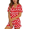 thumbnail image 6 of BaoFuBaoMei Button up Pajamas Women Shorts Set 2 Piece Heart Printed Pjs Sleepwear Short Sleeve Tops and Shorts Loungewear Cozy Soft Sleepwear, 6 of 7