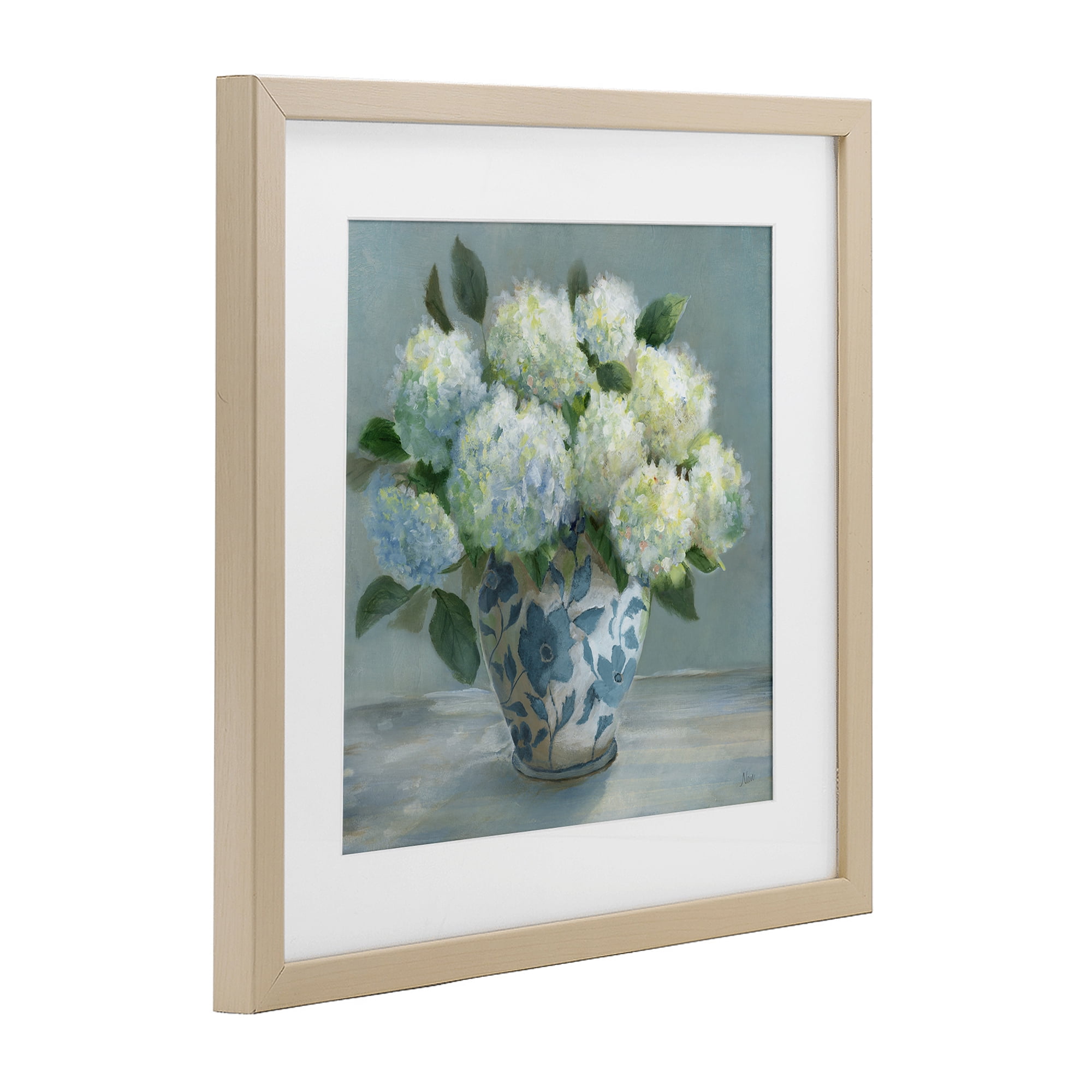 Stupell Industries Hydrangeas in Elegant Vase Birch Framed Print Under Glass, design by Nan