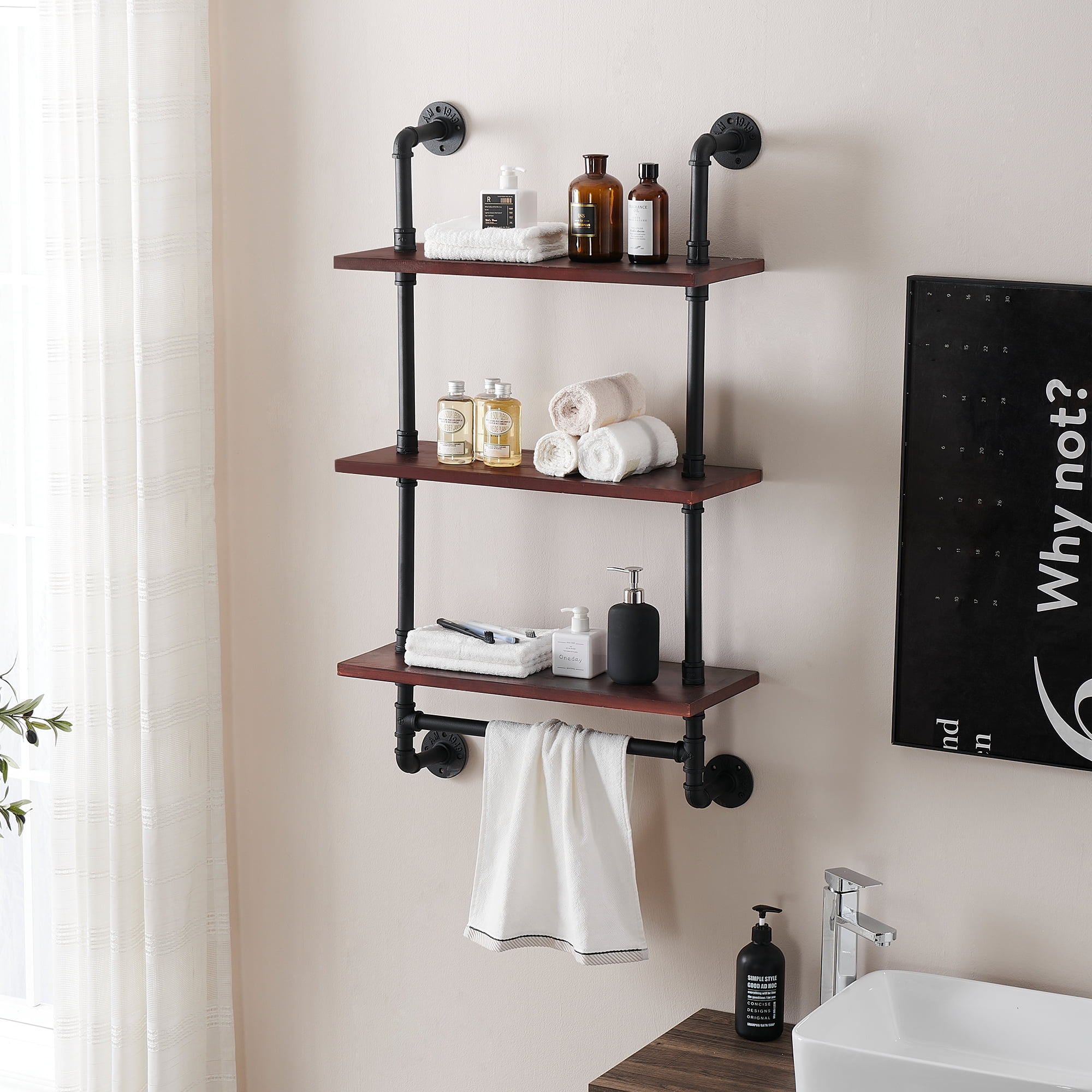 Rustic Industrial Pipe Bathroom Wall Shelf with Liberia Ubuy