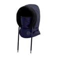 thumbnail image 2 of Gorro térmico con capucha para esquiar, cálido, resistente al viento, para clima frío, bufanda, pasamontañas para acampar, pescar, hacer senderismo y Adultos de color azul oscuro, 2 of 8