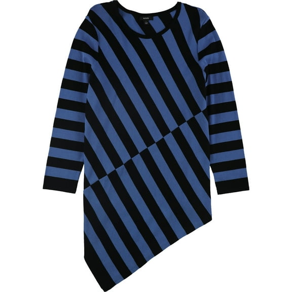 Alfani Womens Stripe Asymmetrical-Hem Tunic Sweater, Blue, X-Small