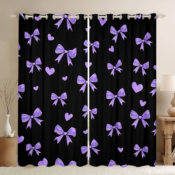 Erosebridal Bow Love Heart Black Out Curtains for Girls, Purple Princes Style Curtains Pack of 2 (42x63 Each)