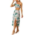 thumbnail image 2 of INSPIRE CHIC Women's Summer 2 Piece Outfit Floral Printed Crop Tube Tops and Split Long Skirt Set Green L, 2 of 4