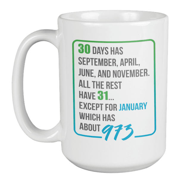Funny January Has 973 Days Coffee & Tea Mug for Coworker Friend (15oz) - Funny January Has 973 Days Coffee & Tea Mug for Coworker Friend (15oz) -