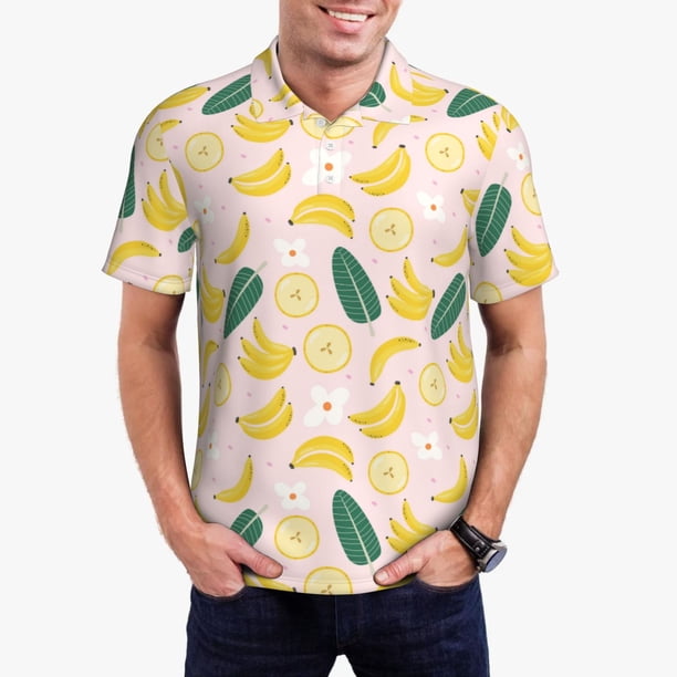 Balery Banana With Leaves Camisa Polo de Hombre con Estampado, de Manga Corta y Tejido Medio, Camisa Tipo Golf Polo-XX-Large