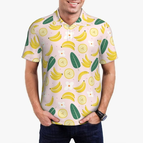 Saiise Chemise de Golf Homme Banane avec Imprimé Feuilles Évacuation de l'Humidité Séchage Rapide Polo Performance pour Hommes-TTG