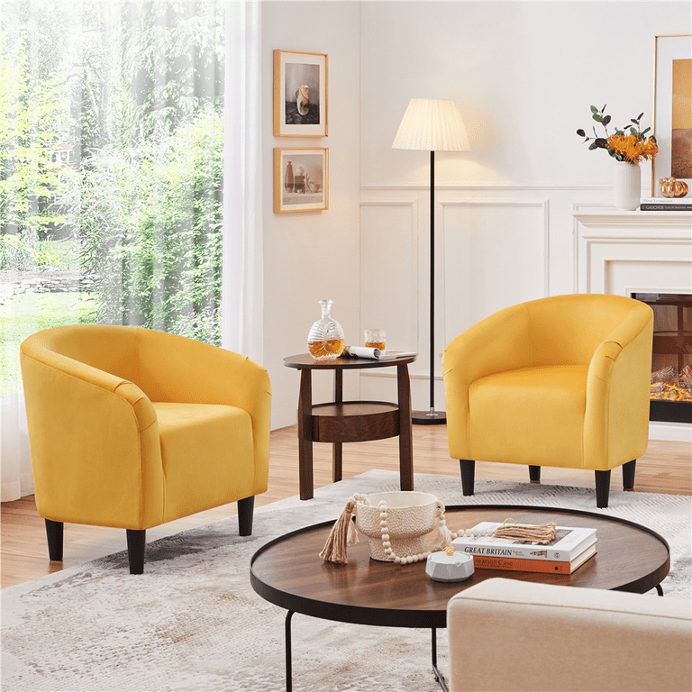 Easyfashion Tub Chair Set of 2 Yellow Velvet
