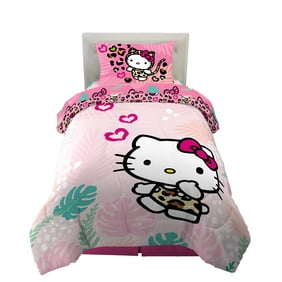 Hello Kitty Kids Twin Full Bed-in-a-Bag Bedding Bundle Set, Comforter and Sheets, Pink