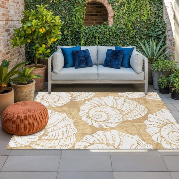 Outdoor Rug 3x5 ft Brown Conch Shell Outdoor Large Area Rug Non Slip Rubber Coastal Ocean Marine LIfe Front Door Mat RV Rug Camping Carpet Patio Outdoor Rugs for Backyard Balcony Deck Porch Indoor