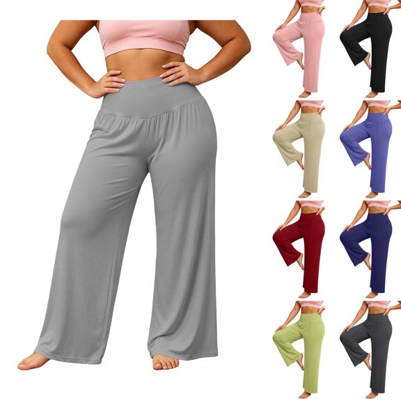 Asxite Womens Pajamas Pants High Waist Soft Knit Straight Wide Leg Loose Long Sleepwear