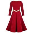 thumbnail image 4 of Venjoe Kids Girls Liturgical Praise Dance Dress Metallic Shiny Contrast Dress Long Sleeve Lyrical Worship Dancewear Party Dresses Red 4, 4 of 5