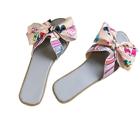 

PhoneSoap Women Bow Summer Slipper Indoor Outdoor Flip-flops Beach Shoes Female Slippers Grey