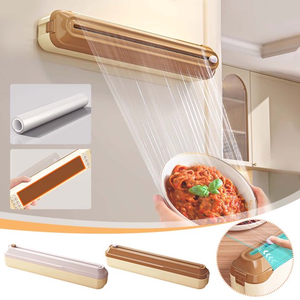 Cortador de envoltura de plástico con longitud ajustable | Caja de almacenamiento magnética de pared para cocina doméstica | Incluye envoltura de plástico y tira magnética | Se adapta al papel de