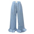 thumbnail image 5 of Women's Checkered Wide Leg Long Pants, High Waist Casual Trousers with Ruffle Hem, Loose Fit Summer Home Vacation Style Pants for Daily Wear Light Blue XL, 5 of 5