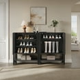 thumbnail image 5 of SICOTAS 31.5" Wide Rattan Shoe Cabinet with 2 Doors & Adjustable Shelves – Farmhouse Entryway Storage Organizer for Hallway Foyer Enterway Clearance, Black Oak, 5 of 7