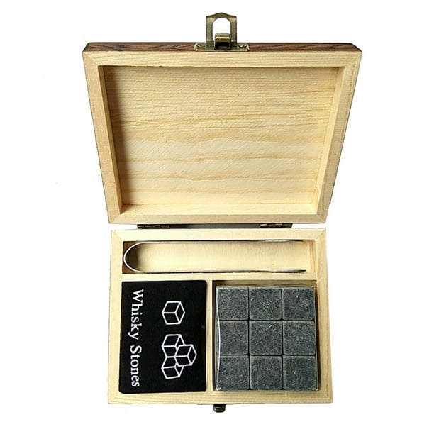 Piedra helada,Juego de piedras de whisky de 9 piezas, caja de madera de piedras escalofriantes, cubo Tomshoo Gris oscuro