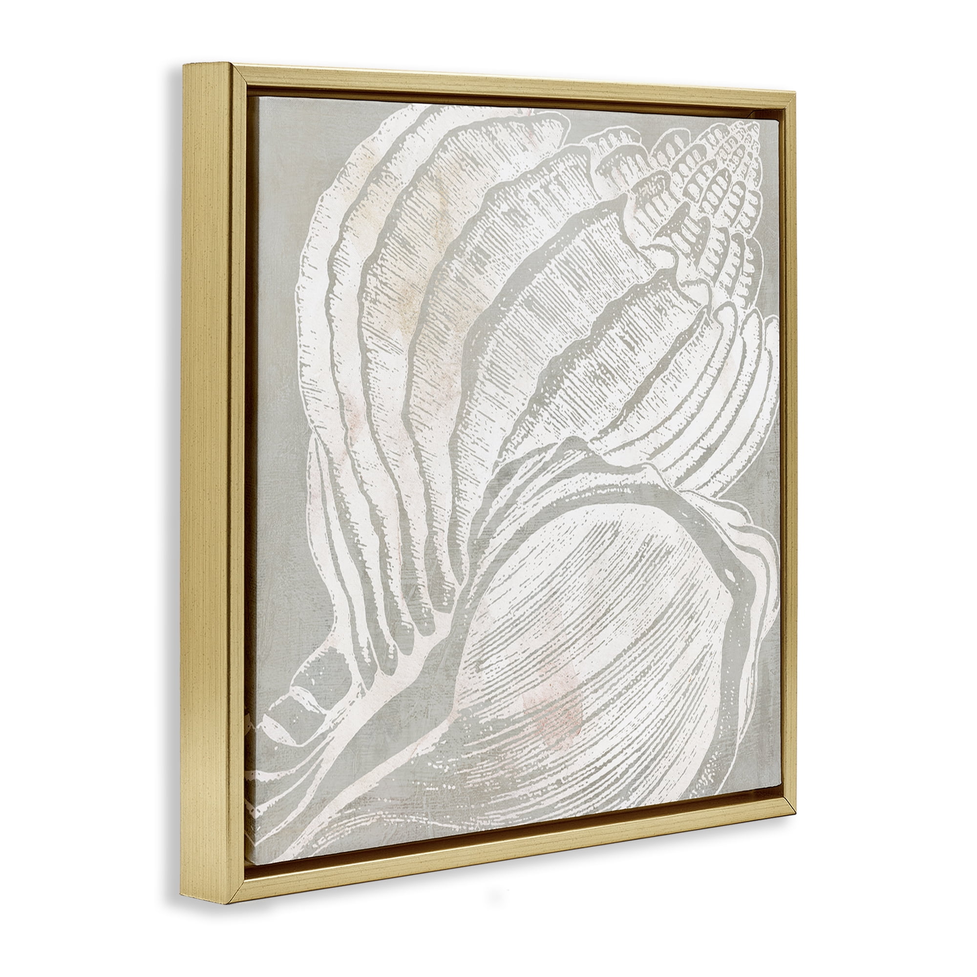 Stupell Industries Beige Conch Pattern Nautical & Beach Painting Gold Floater Framed Canvas Art Print Wall Art, 18 x 18