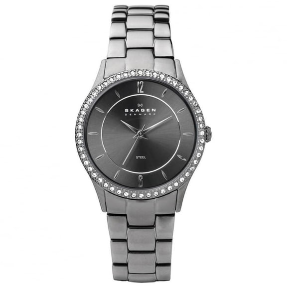 Skagen Women's 347SMXM Charcoal Grey Steel Link 30mm Swarovski Crystals Watch