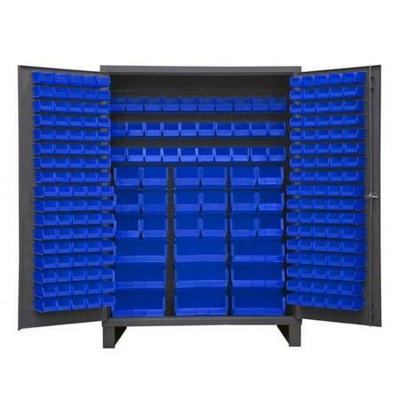 

14 Gauge Flush Style Lockable Double Door Storage Cabinet with 227 Blue Hook on Bins Gray - 60 in.