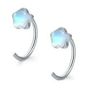 Cuoka Star Hook Earrings 925 Sterling Silver Moonstone Earrings for Women Girls Kids Daughter Mom Wife 18K White Gold Plated Hypoallergenic Fashion Jewelry Birthday Xmas Gift for sensitive Ears