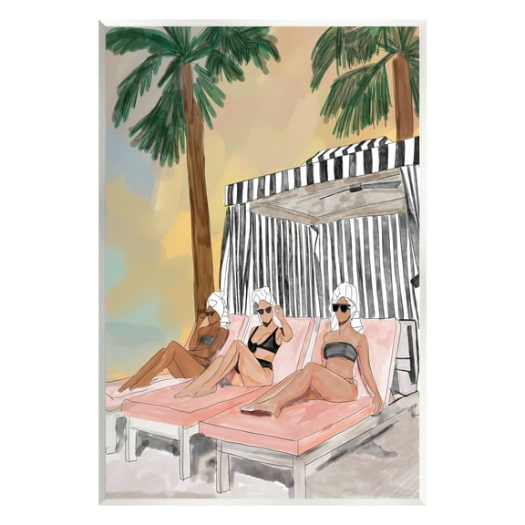 Stupell Industries Girls in Summer Beach Canopy Coastal Painting Unframed Art Print Wall Art