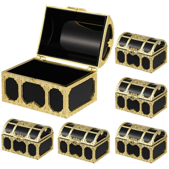 FRCOLOR Black Plastic Candy Boxes for Gifts Party Favors Decorative Treasure Chest Design 6pcs