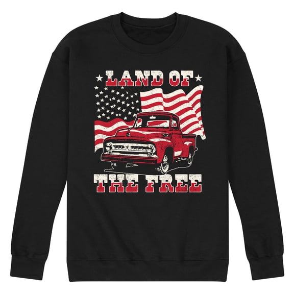 Instant Message - Land Of The Free Truck And Flag - Men's Crew Neck Fleece Pullover