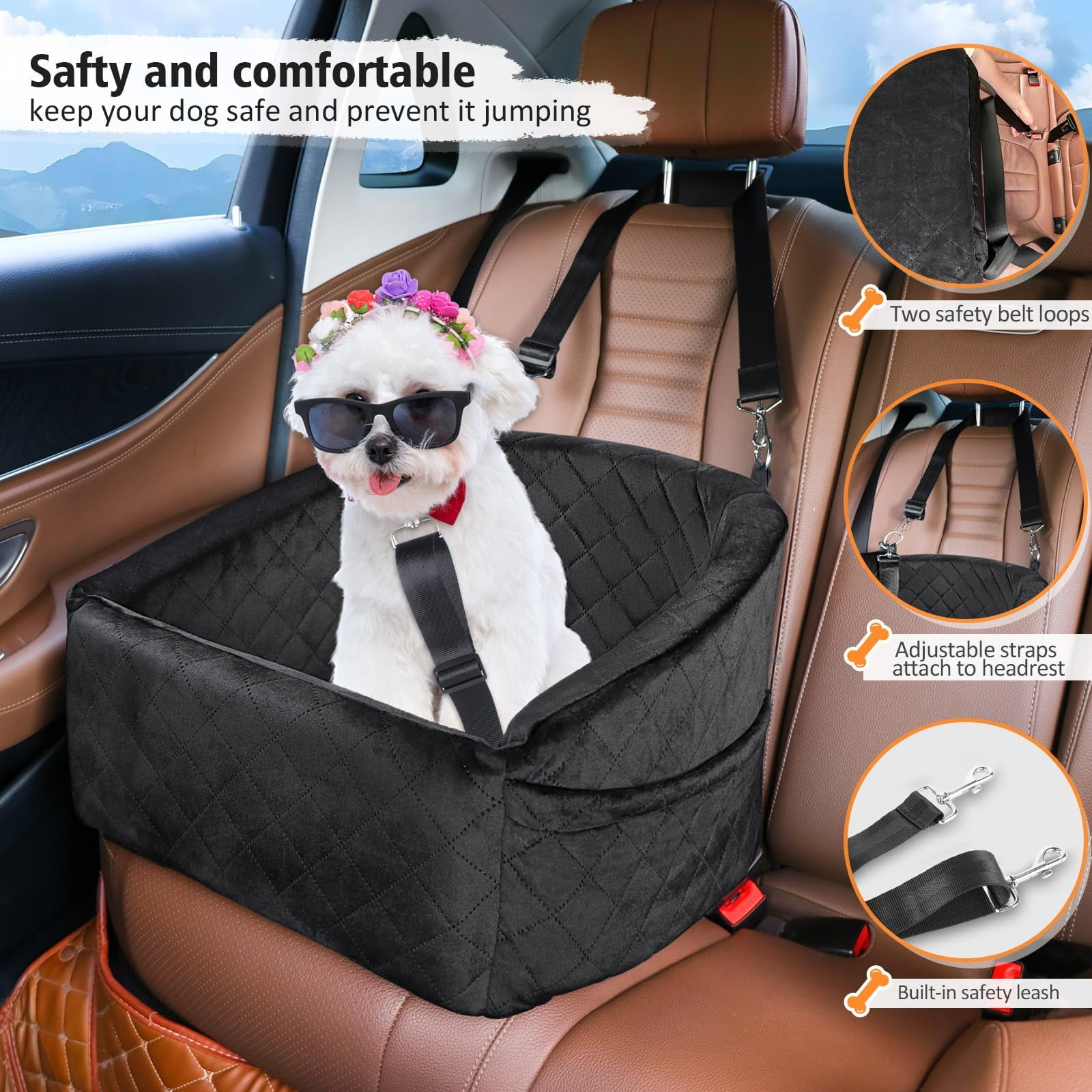 Pet Booster Seat Black for Small Medium Dogs/Cats Up to 30lbs