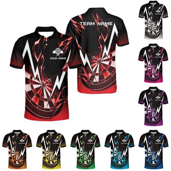 Personalized Dart Shirts for Men, Dartboard Polo 3D Shirts, Custom Name & Team Name Dart Polo Shirt, Unisex Dart Shirt S-5XL (Red, S)