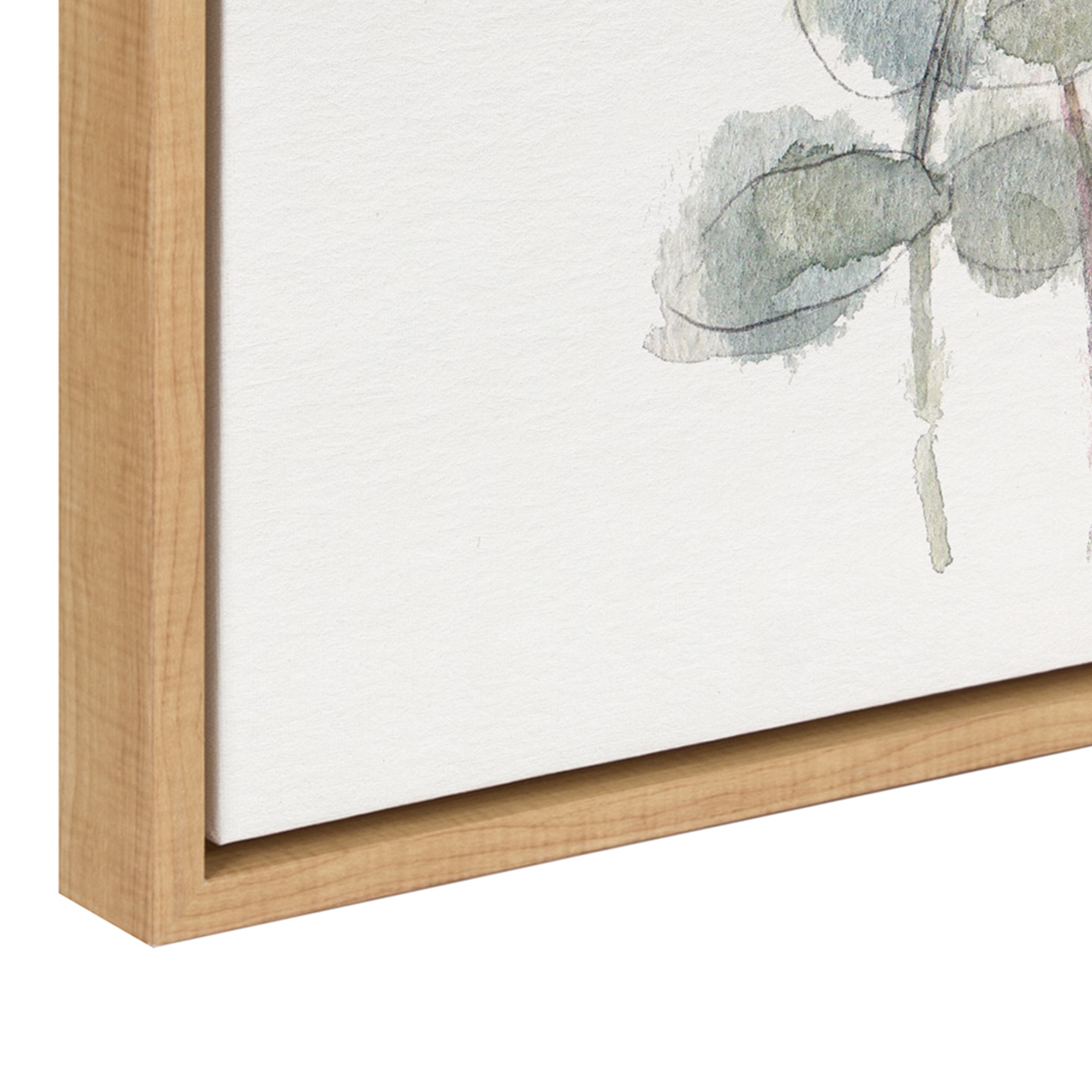 Woven Paths Sylvie Soft Pinkheart Florals and Eucalyptus Framed Canvas Wall Art by Patricia Shaw, 18x24 Natural, Minimalist Botanical Wall Décor