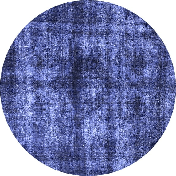 Ahgly Company Machine Washable Indoor Round Oriental Blue Industrial Area Rugs, 3' Round