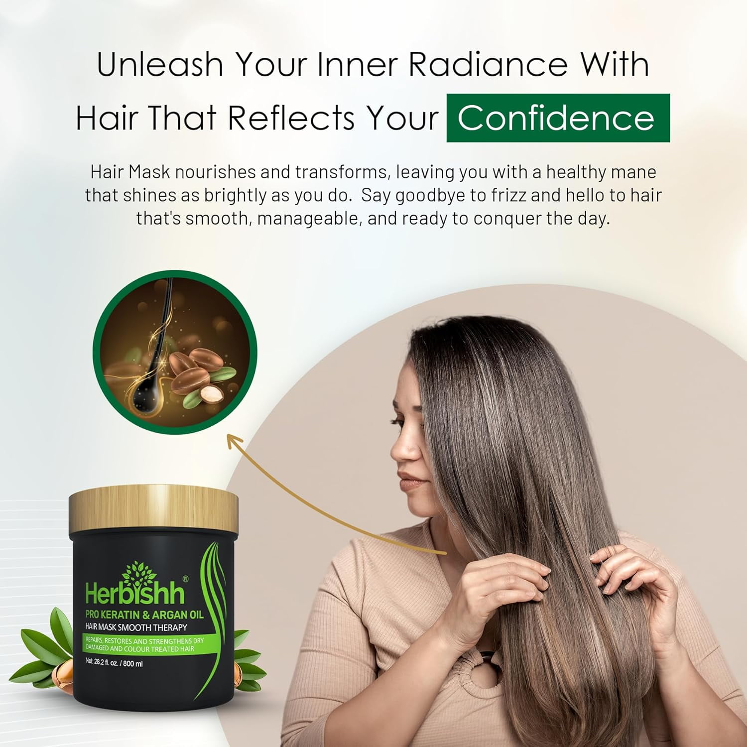 Herbishh Argan Hair Mask-Deep Conditioning & Hydration For Healthier Looking Hair for very Dry, Weak, Stressed Out Hair, No Silicones, No Sulphates, No Parabens (800ml)
