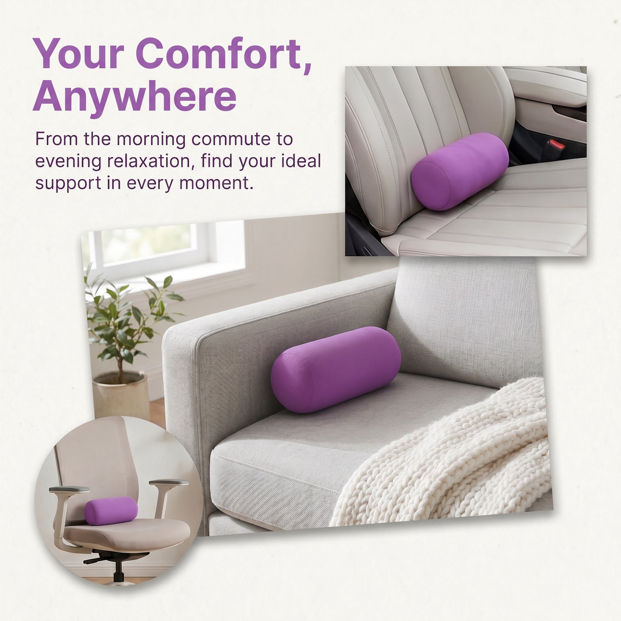 Unique Bargains Lumbar Support Pillow Foam Particle Back Support Purple 11.8" x 6.3"
