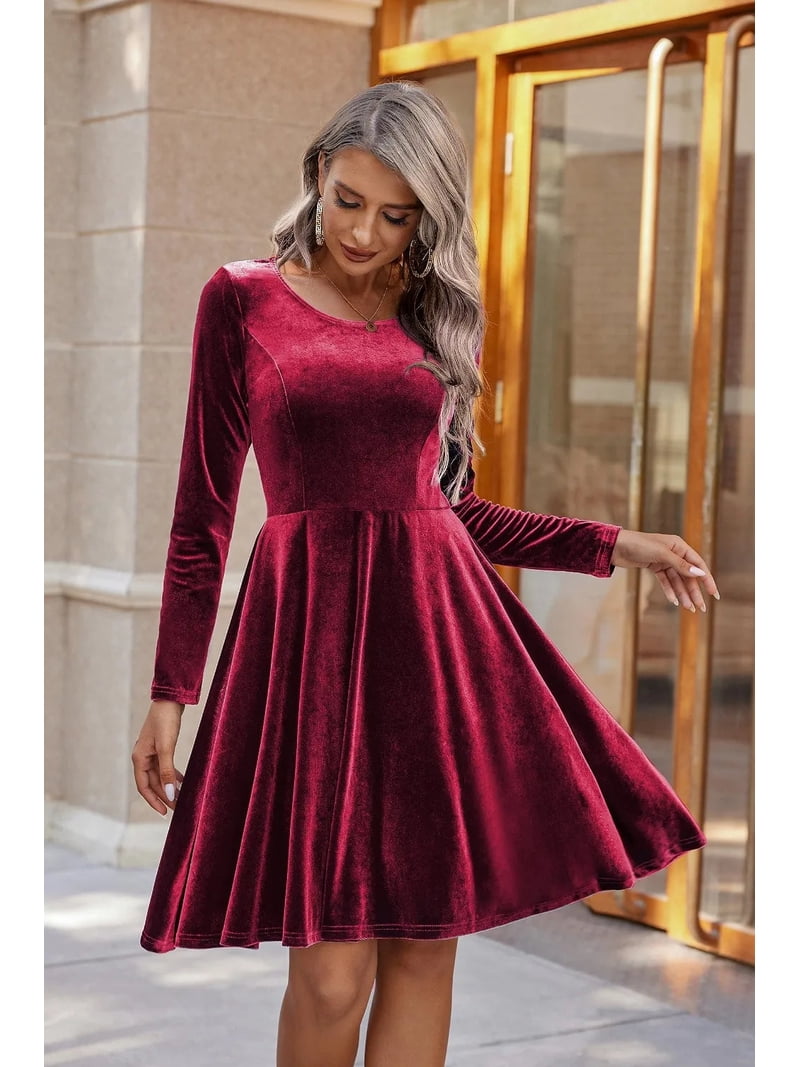 classic knee length dresses Women's Round Neck Long Sleeve Dress in 100% Polyester for Comfortable Everyday Wear Silhouette collection-corduroy-dresses