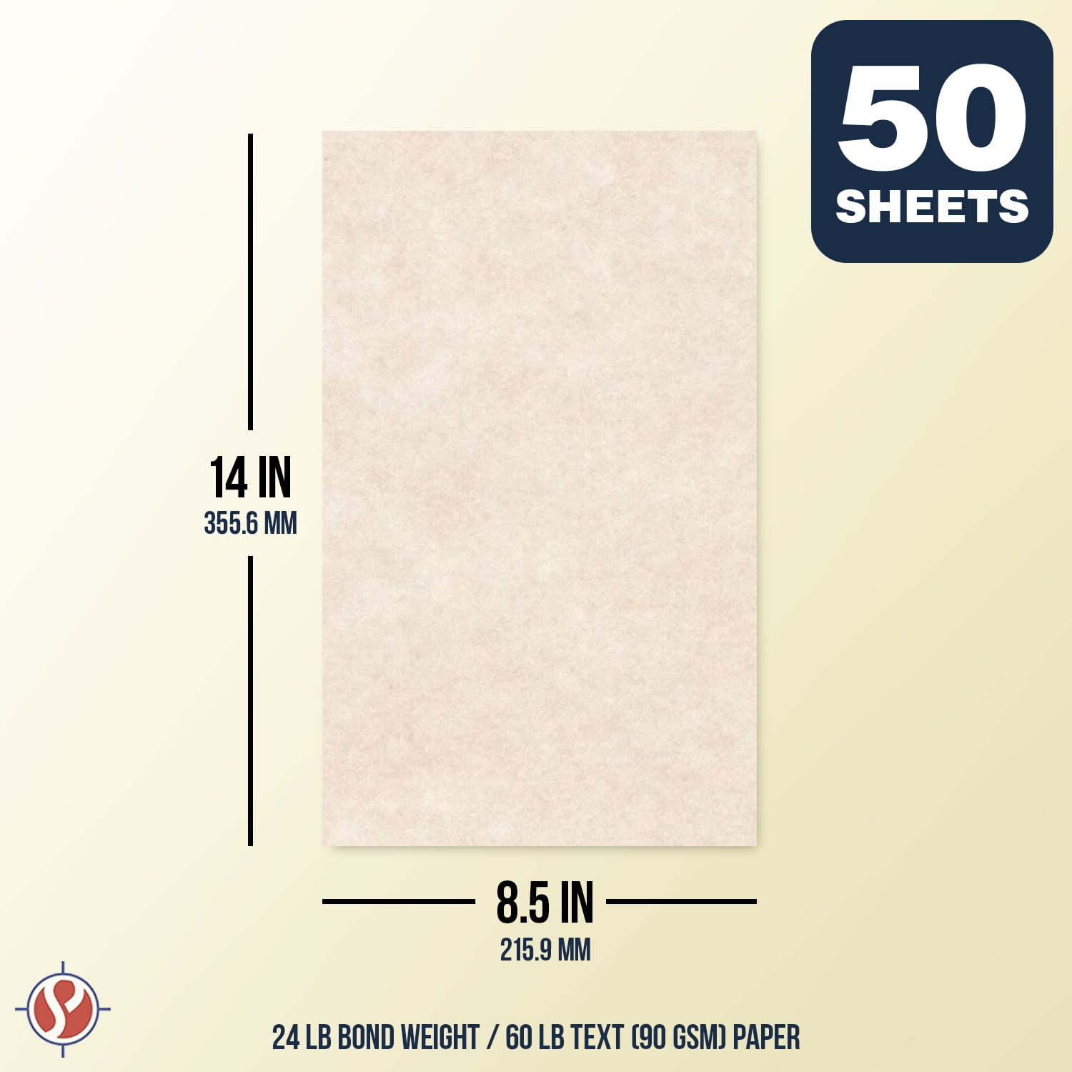 Natural Cream Stationery Parchment Paper – Great for Writing, Certificates, Menus and Wedding Invitations | 24lb Bond Paper | 8.5 x 14” | 50 Sheets Per Pack