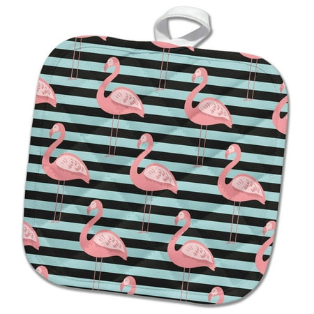 

3dRose Cute Flamingos on Striped Background - Pot Holder 8 by 8-inch