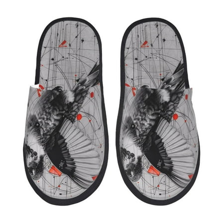 Balery Abstract Geometric Hummingbird Slient Indoor Furry Fleece Comfort House Shoes Soft Non-Slip Home Shoes Cotton slippers House Slippers-- Large