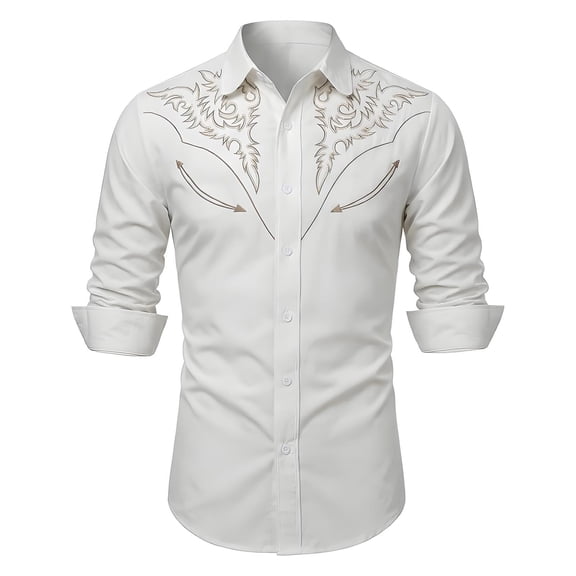 KHONTS Button down Western Cowboys Shirts for Boys Kids Long Sleeve Collared Dress Shirts,Size 4-13 Years White 170